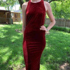 Vintage Red velvet fitted maxi dress